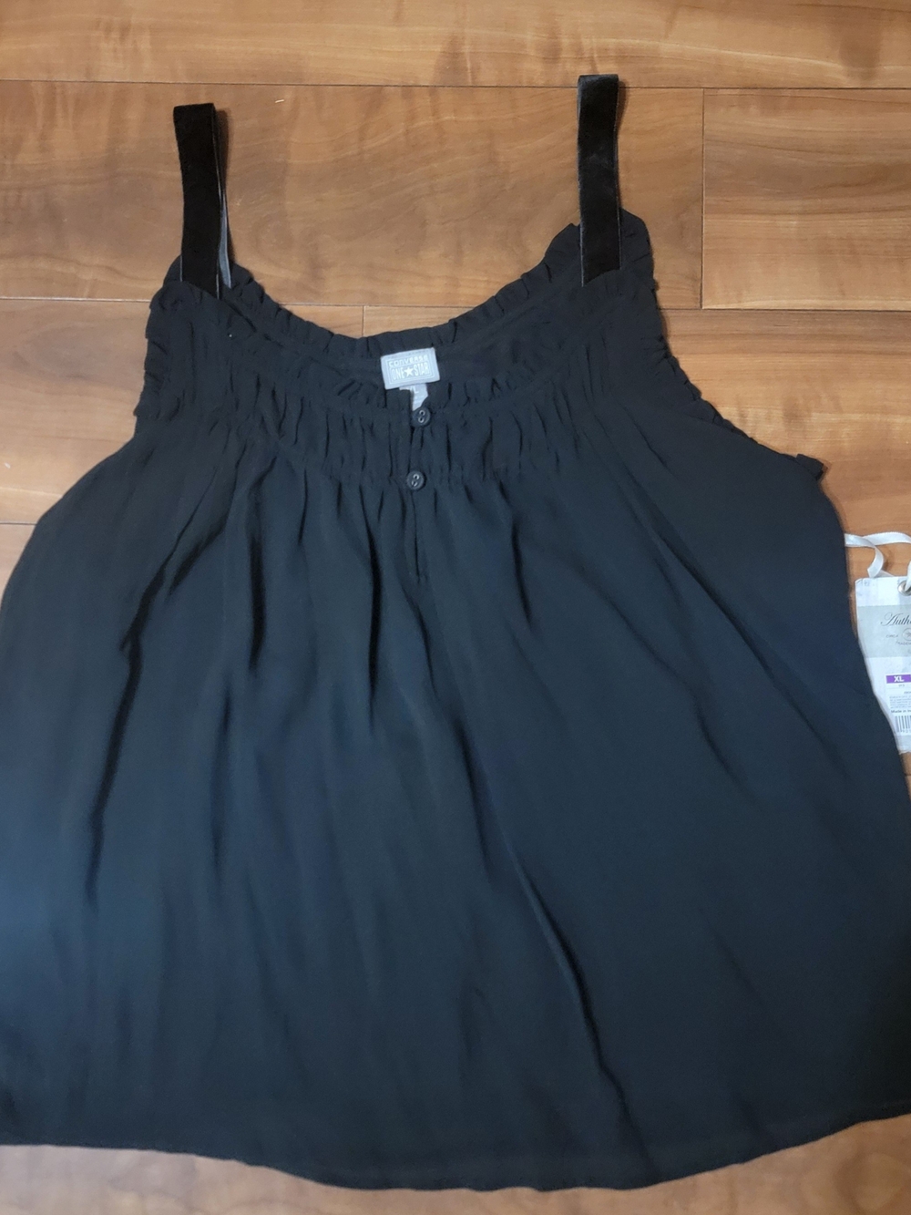 (#60) Converse Black Smocked-Neck Velvet Strap Camisole